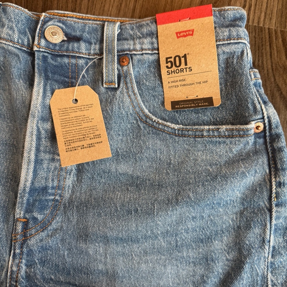 Women's Levi's 501 Button Fly Vintage Style Cutoff BLUE Jean Shorts Size 28 NWT - Picture 2 of 9
